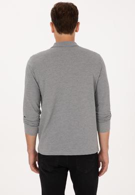 Erkek Regular Fit Polo Yaka Grı Melanj Basic Sweatshirt - 50313772056