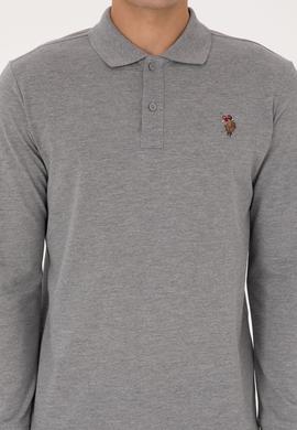 Erkek Regular Fit Polo Yaka Grı Melanj Basic Sweatshirt - 50313772056