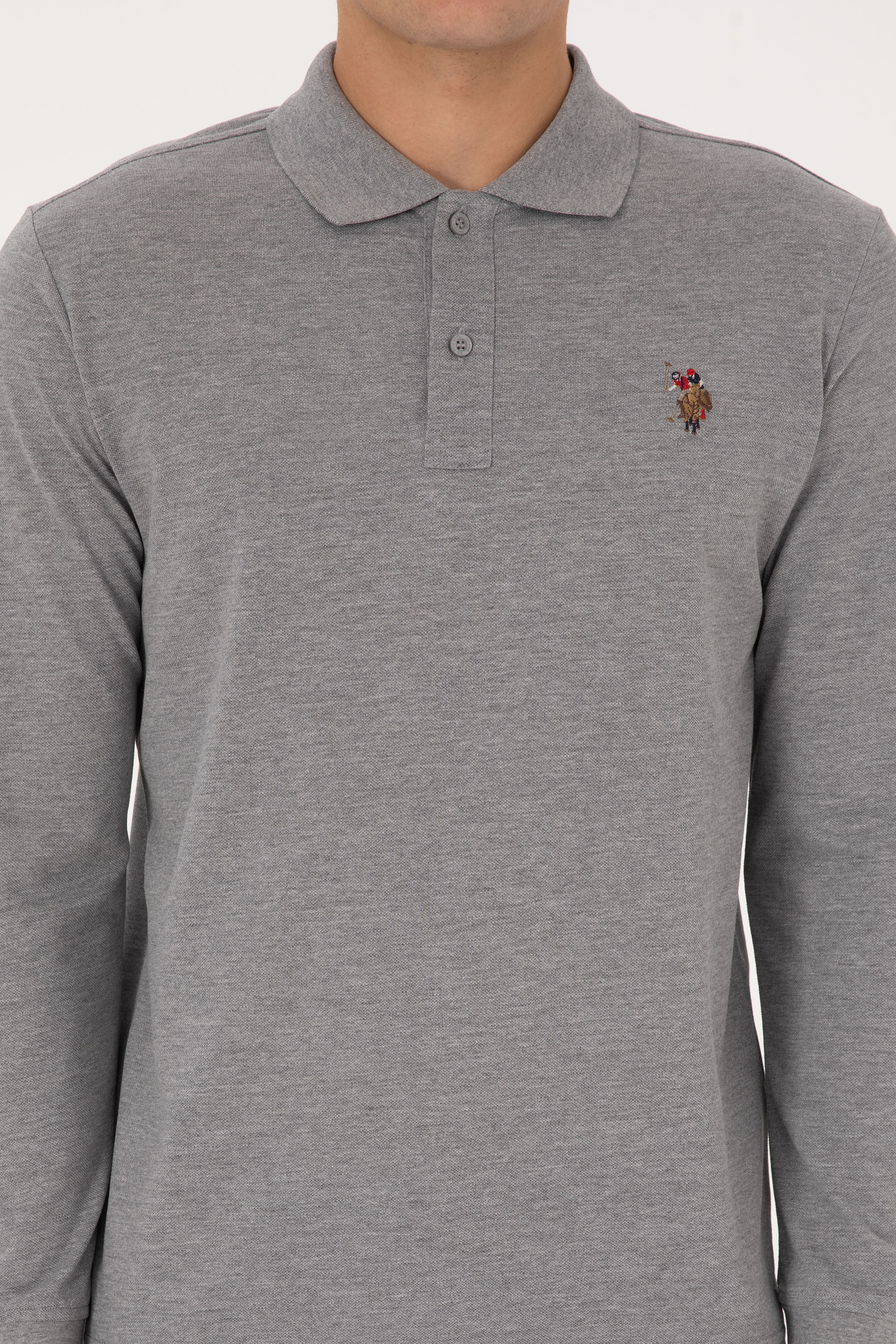 Erkek Regular Fit Polo Yaka Grı Melanj Basic Sweatshirt - Image 6