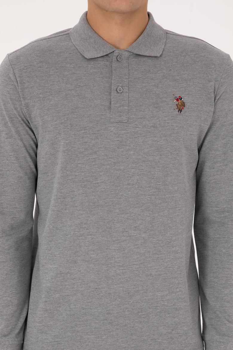 Erkek Regular Fit Polo Yaka Grı Melanj Basic Sweatshirt - 50313772056