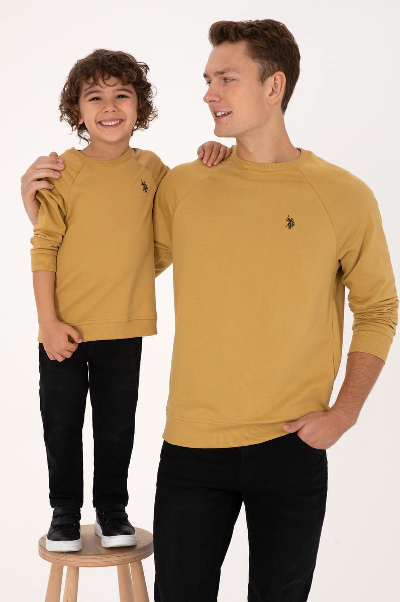 Erkek Regular Fit Bisiklet Yaka Hardal İnce Basic Sweatshirt