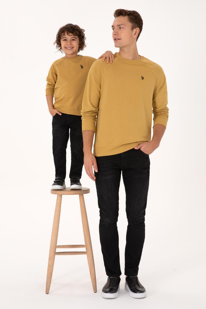 Erkek Regular Fit Bisiklet Yaka Hardal İnce Basic Sweatshirt