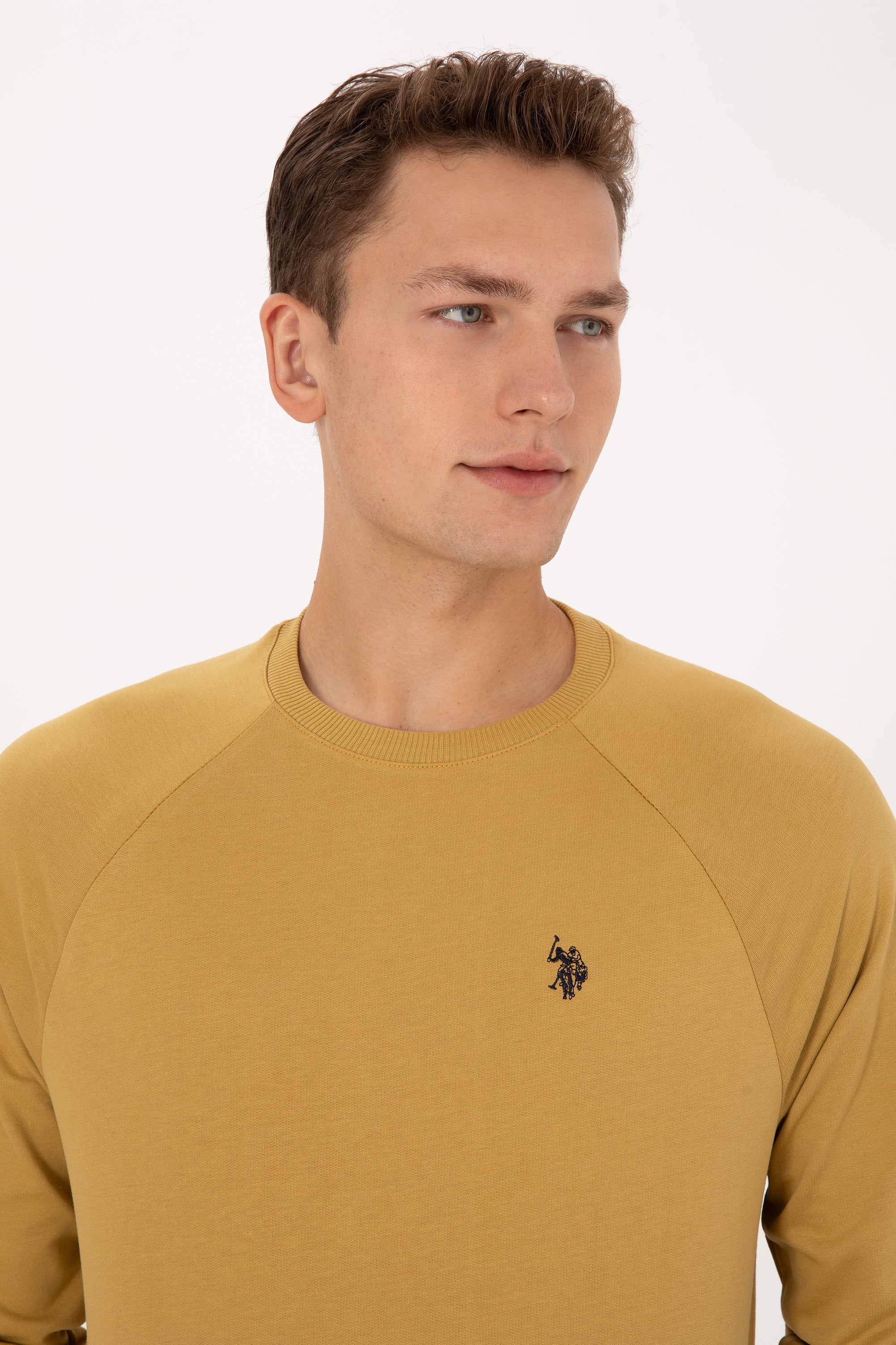 Erkek Regular Fit Bisiklet Yaka Hardal İnce Basic Sweatshirt - Image 2