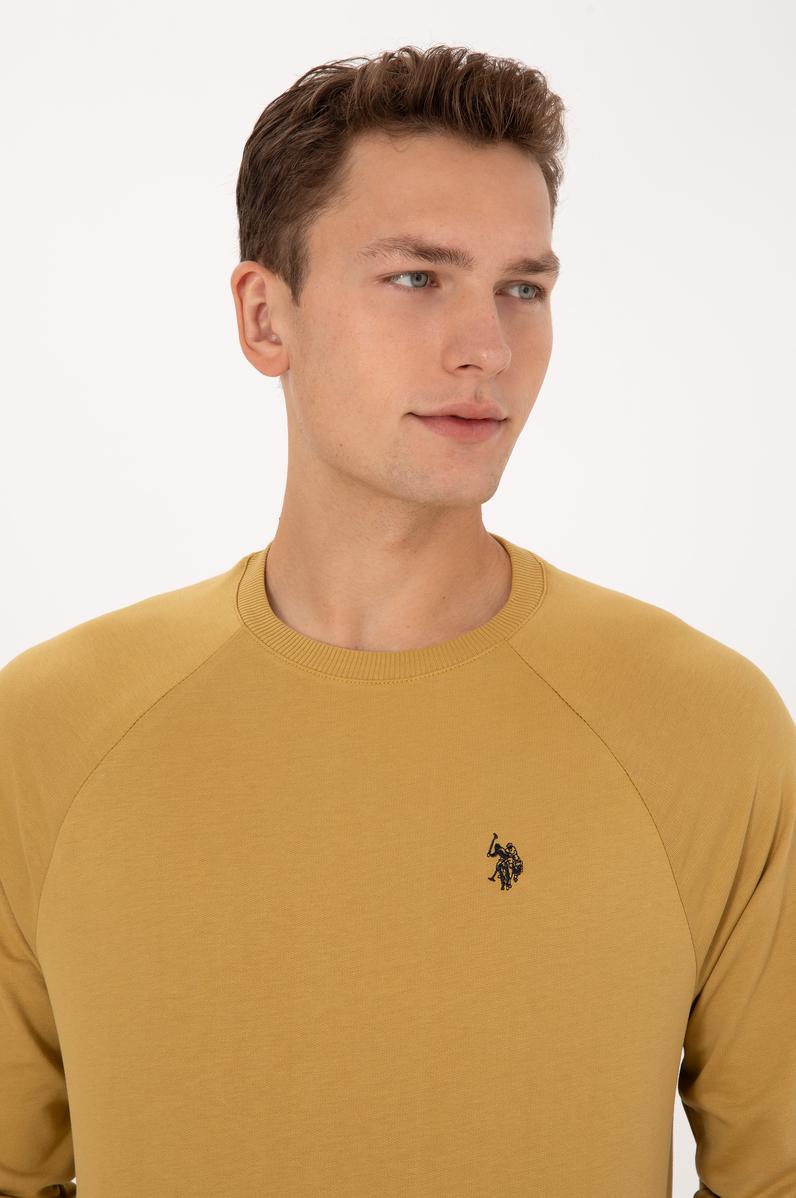 Erkek Regular Fit Bisiklet Yaka Hardal İnce Basic Sweatshirt