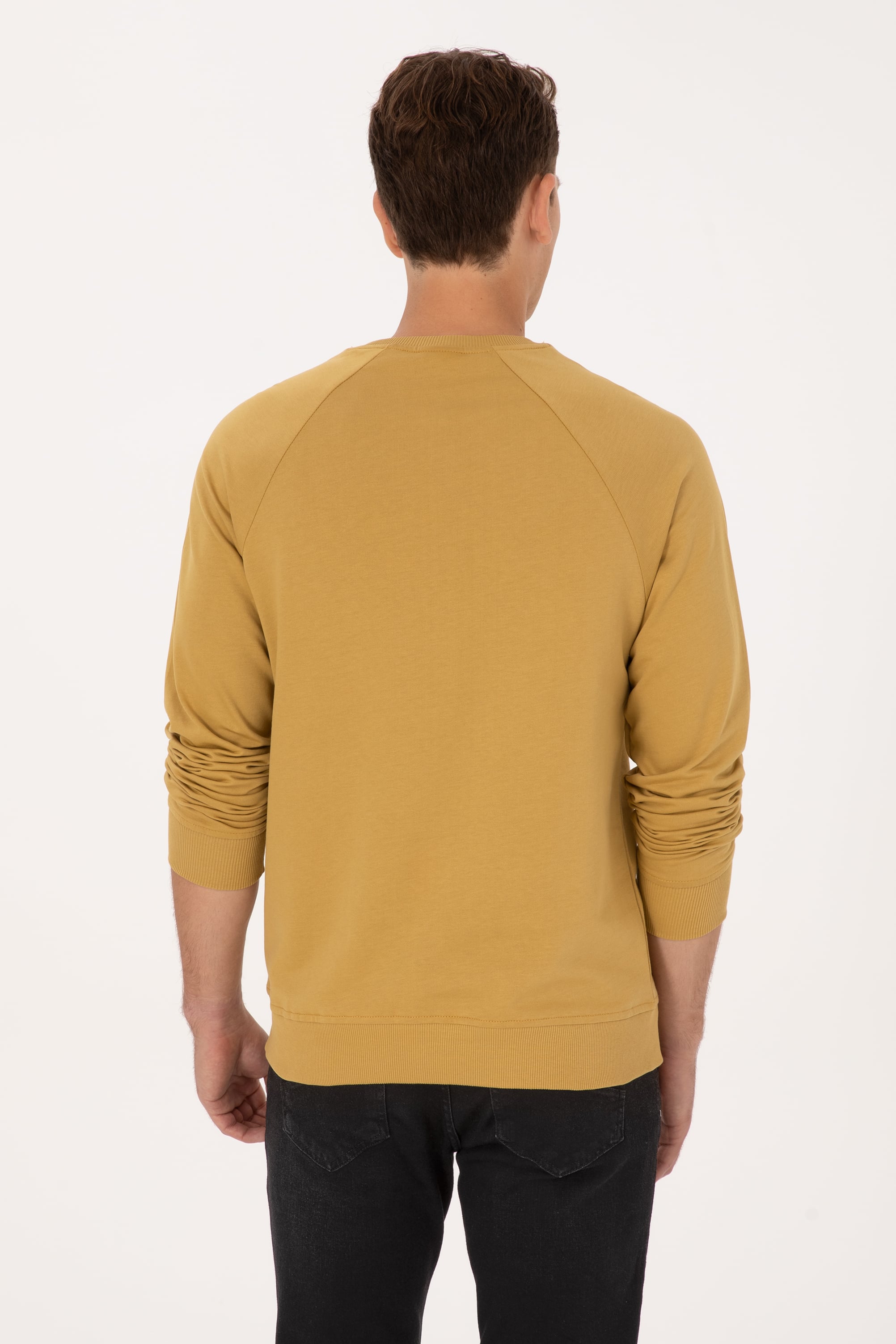 Erkek Regular Fit Bisiklet Yaka Hardal İnce Basic Sweatshirt - Image 5
