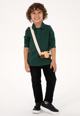 Erkek Çocuk Koyu Yeşil Basic Polo Yaka Sweatshirt - 50313790060