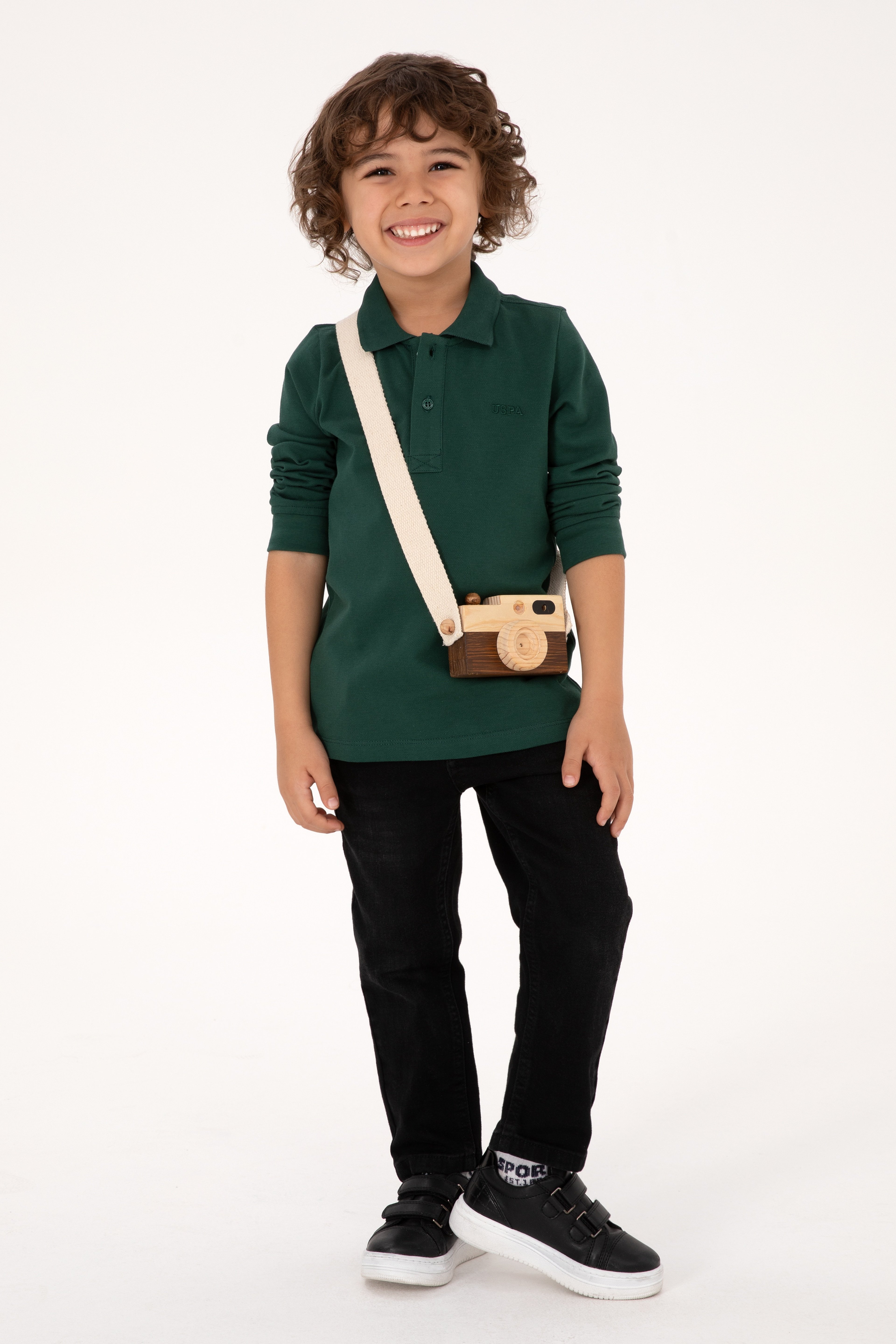 Erkek Çocuk Koyu Yeşil Basic Polo Yaka Sweatshirt - Image 2