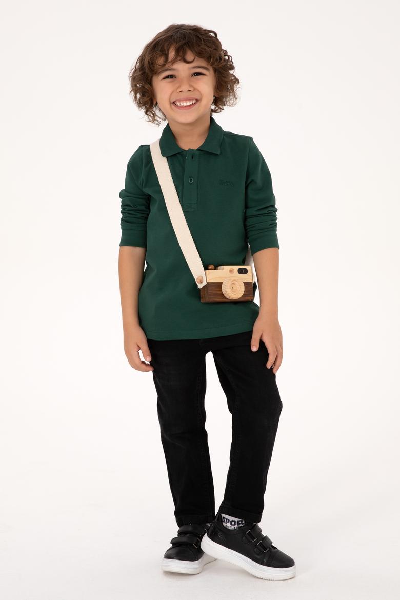 Erkek Çocuk Koyu Yeşil Basic Polo Yaka Sweatshirt - 50313790060