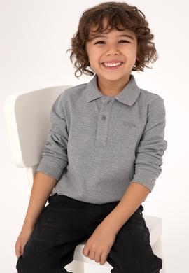 Erkek Çocuk Gri Melanj Basic Polo Yaka Sweatshirt - 50313790039