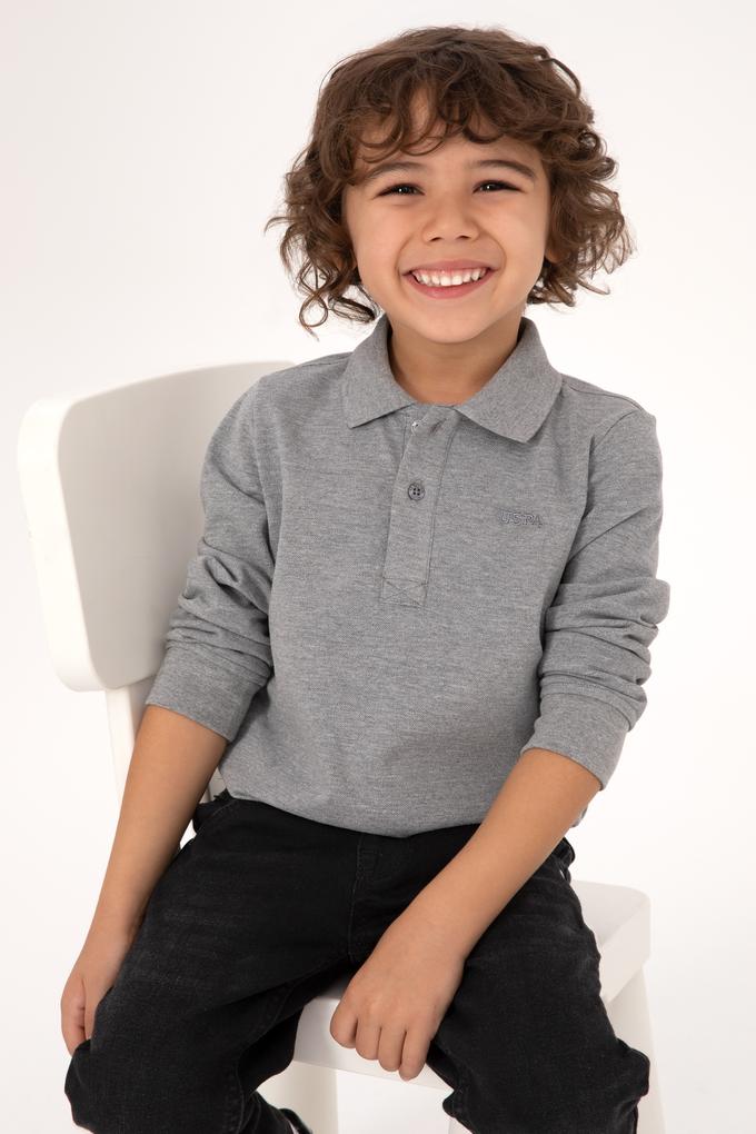 Erkek Çocuk Gri Melanj Basic Polo Yaka Sweatshirt