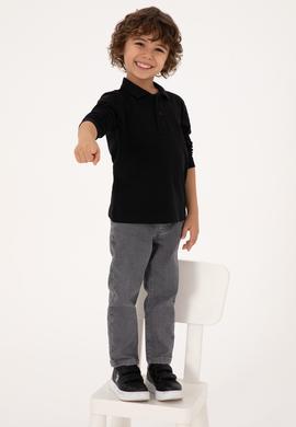 Erkek Çocuk Siyah Basic Polo Yaka Sweatshirt - 50313790031