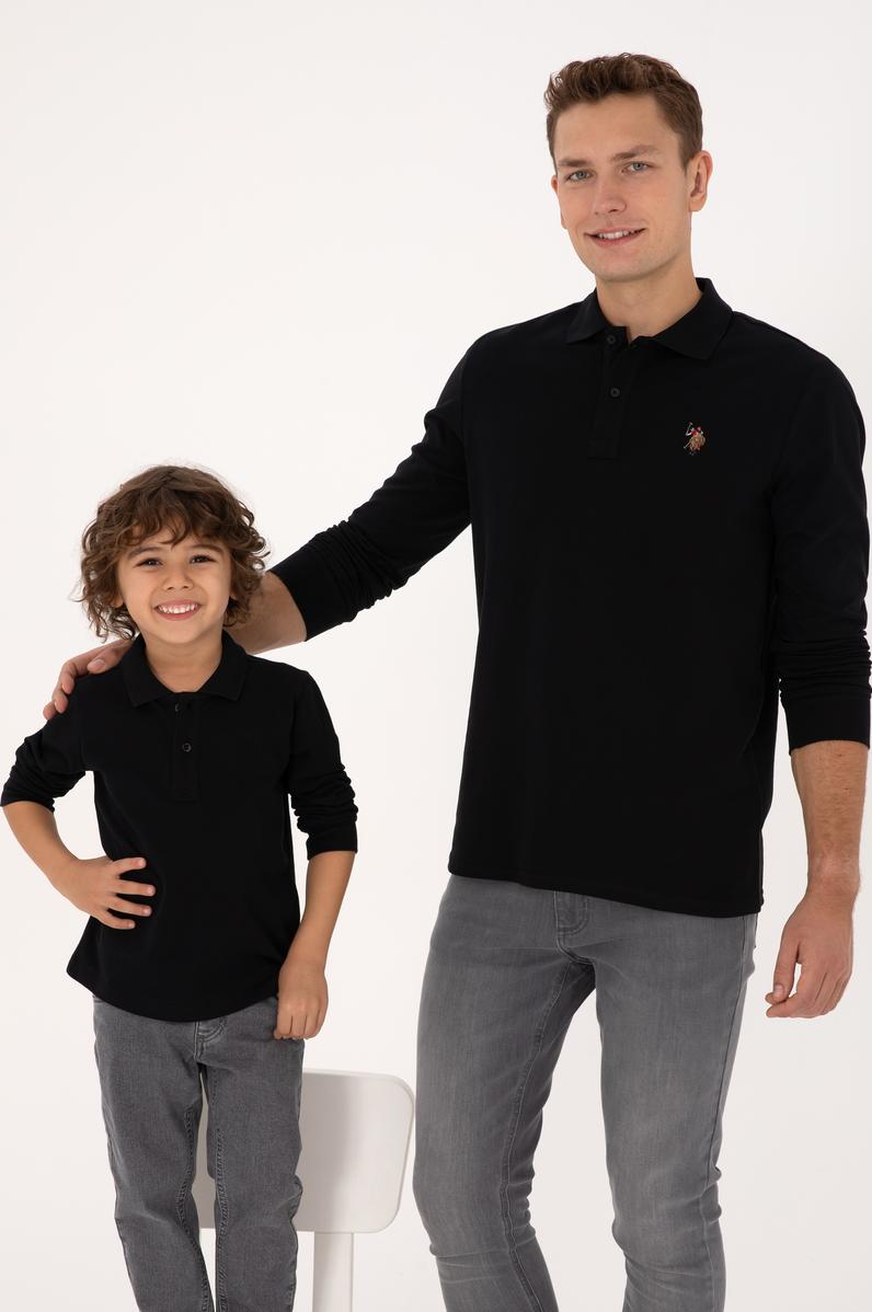 Erkek Çocuk Siyah Basic Polo Yaka Sweatshirt