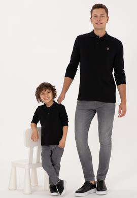Erkek Çocuk Siyah Basic Polo Yaka Sweatshirt - 50313790031