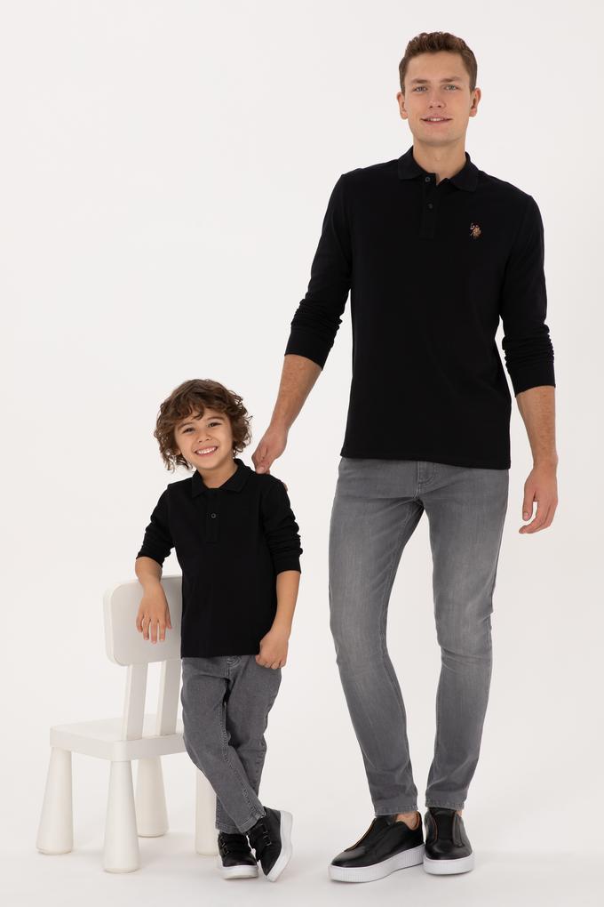 Erkek Çocuk Siyah Basic Polo Yaka Sweatshirt