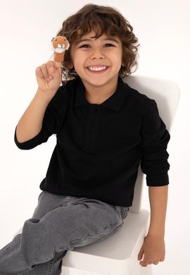 Erkek Çocuk Siyah Basic Polo Yaka Sweatshirt - 50313790031
