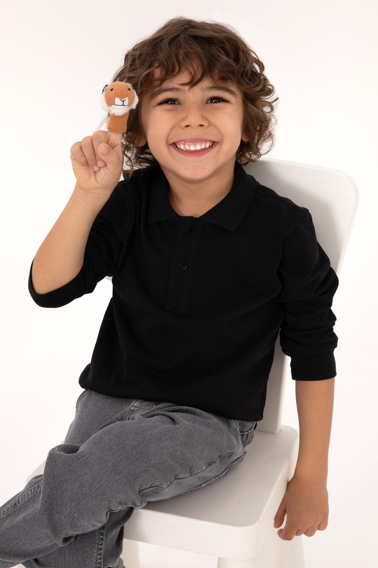 Erkek Çocuk Siyah Basic Polo Yaka Sweatshirt - 50313790031