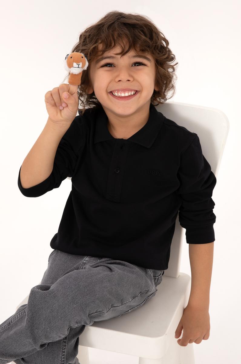Erkek Çocuk Siyah Basic Polo Yaka Sweatshirt