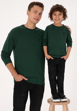 Erkek Çocuk Koyu Yeşil Basic Bisiklet Yaka Sweatshirt - 50313832067