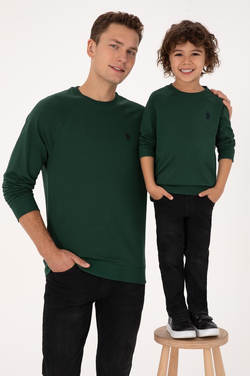 Erkek Çocuk Koyu Yeşil Basic Bisiklet Yaka Sweatshirt
