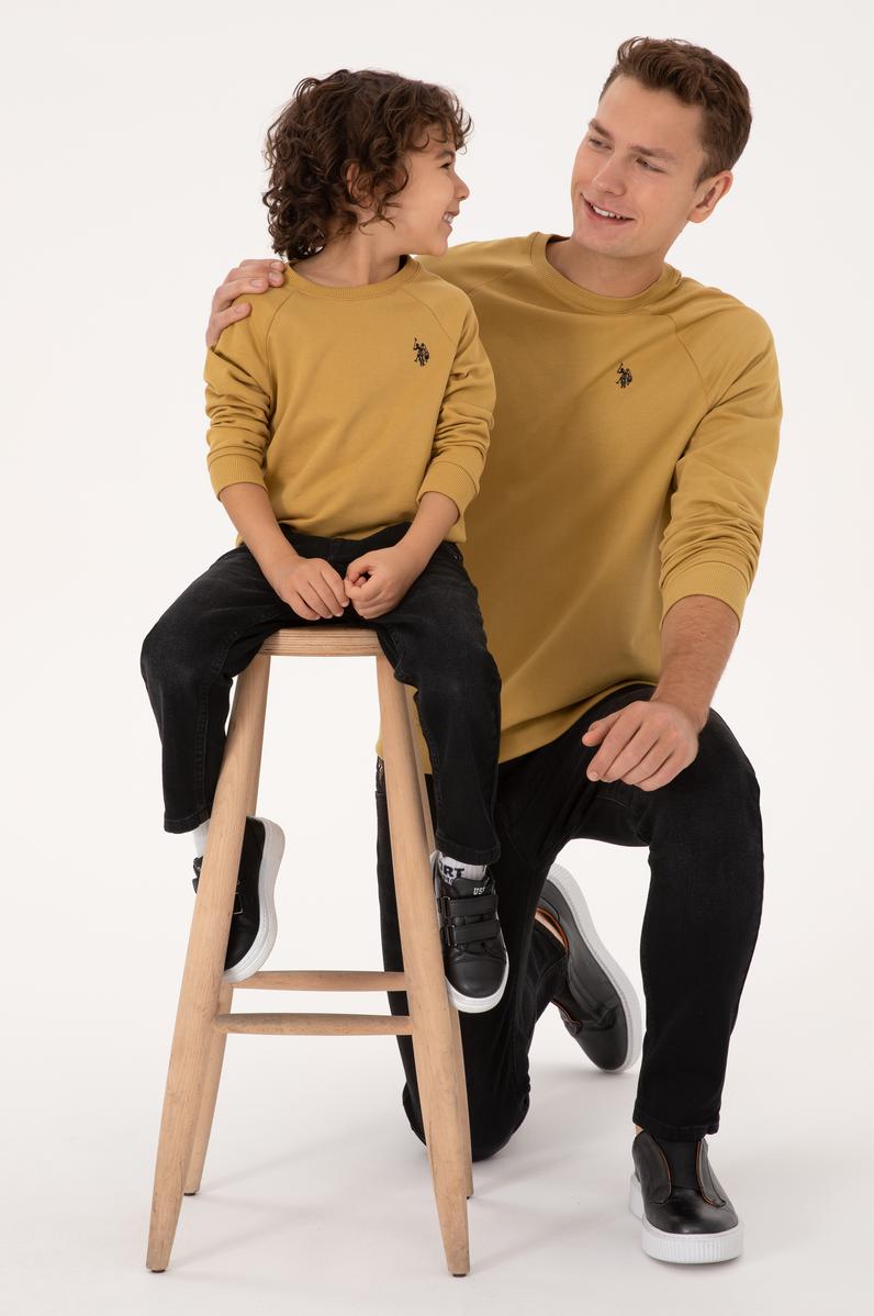 Erkek Çocuk Hardal Basic Bisiklet Yaka Sweatshirt