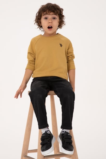 Erkek Çocuk Hardal Basic Bisiklet Yaka Sweatshirt