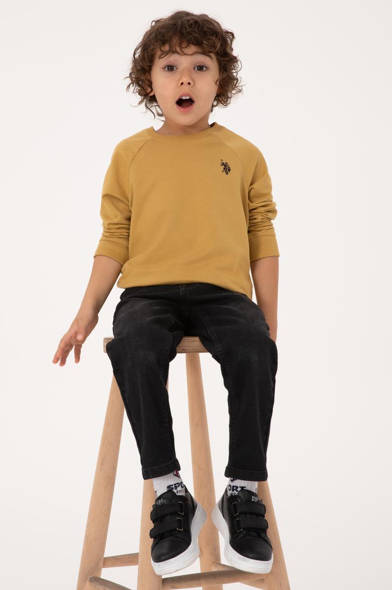Erkek Çocuk Hardal Basic Bisiklet Yaka Sweatshirt