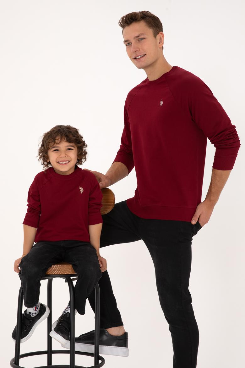 Erkek Çocuk Bordo Basic Bisiklet Yaka Sweatshirt