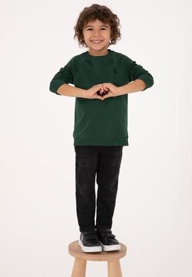 Erkek Çocuk Koyu Yeşil Basic Bisiklet Yaka Sweatshirt - 50313832067