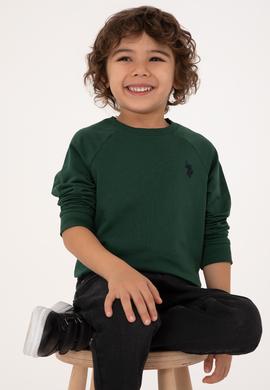 Erkek Çocuk Koyu Yeşil Basic Bisiklet Yaka Sweatshirt - 50313832067