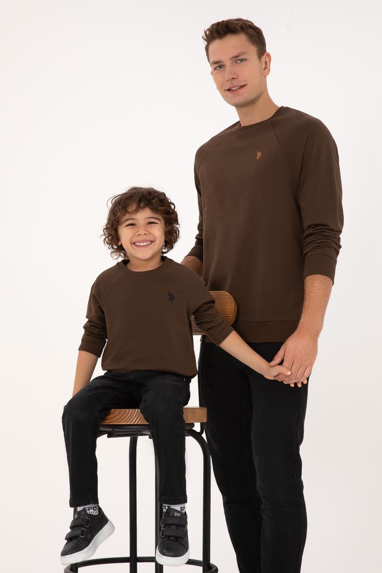 Erkek Çocuk Kahverengi Basic Bisiklet Yaka Sweatshirt