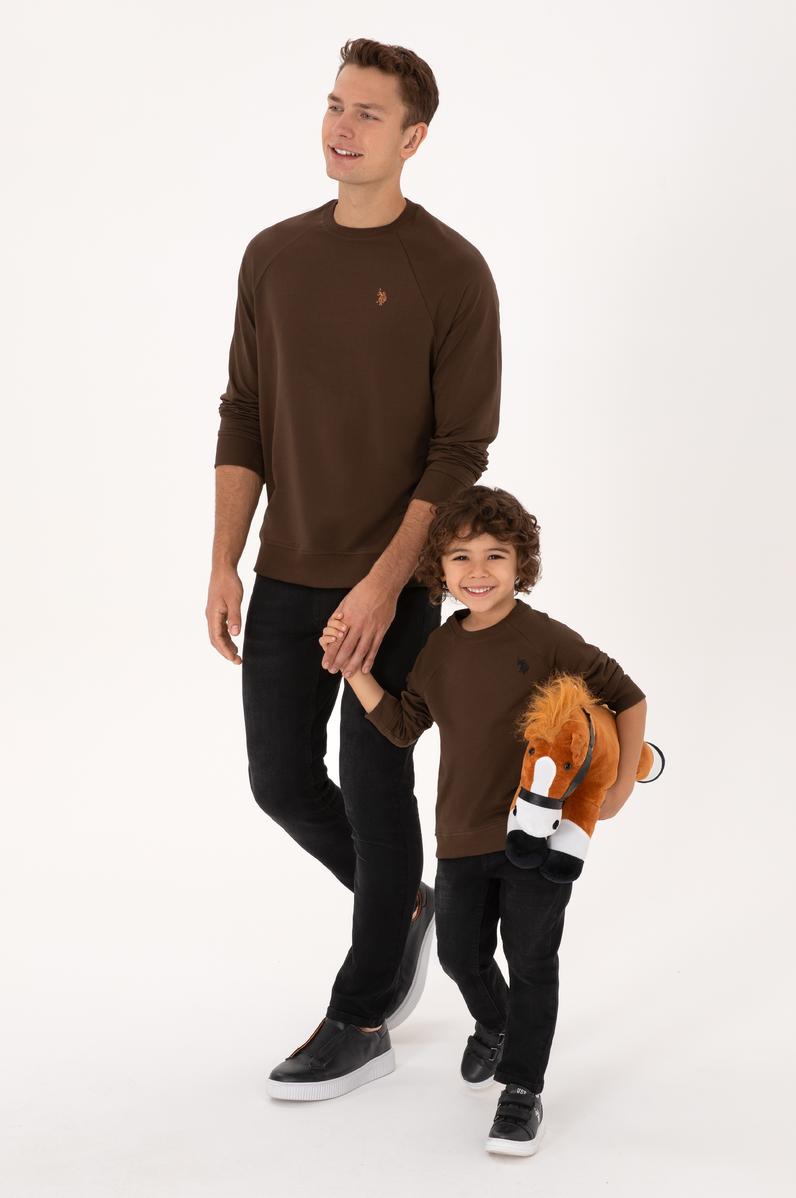 Erkek Çocuk Kahverengi Basic Bisiklet Yaka Sweatshirt