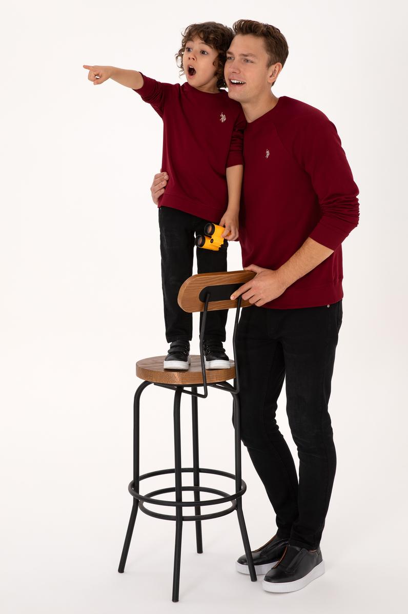 Erkek Çocuk Bordo Basic Bisiklet Yaka Sweatshirt