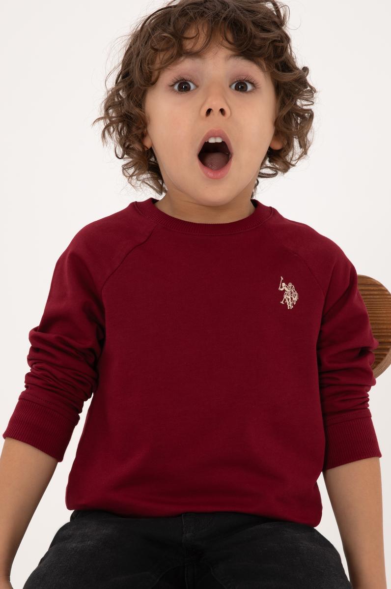 Erkek Çocuk Bordo Basic Bisiklet Yaka Sweatshirt