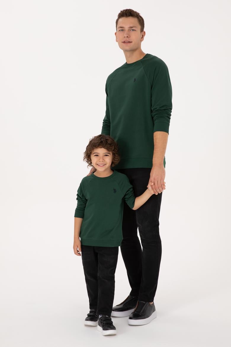 Erkek Regular Fit Bisiklet Yaka Koyu Yeşil İnce Basic Sweatshirt - 50313752047