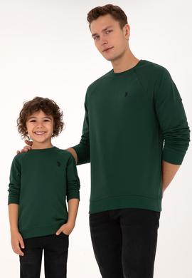 Erkek Regular Fit Bisiklet Yaka Koyu Yeşil İnce Basic Sweatshirt - 50313752047