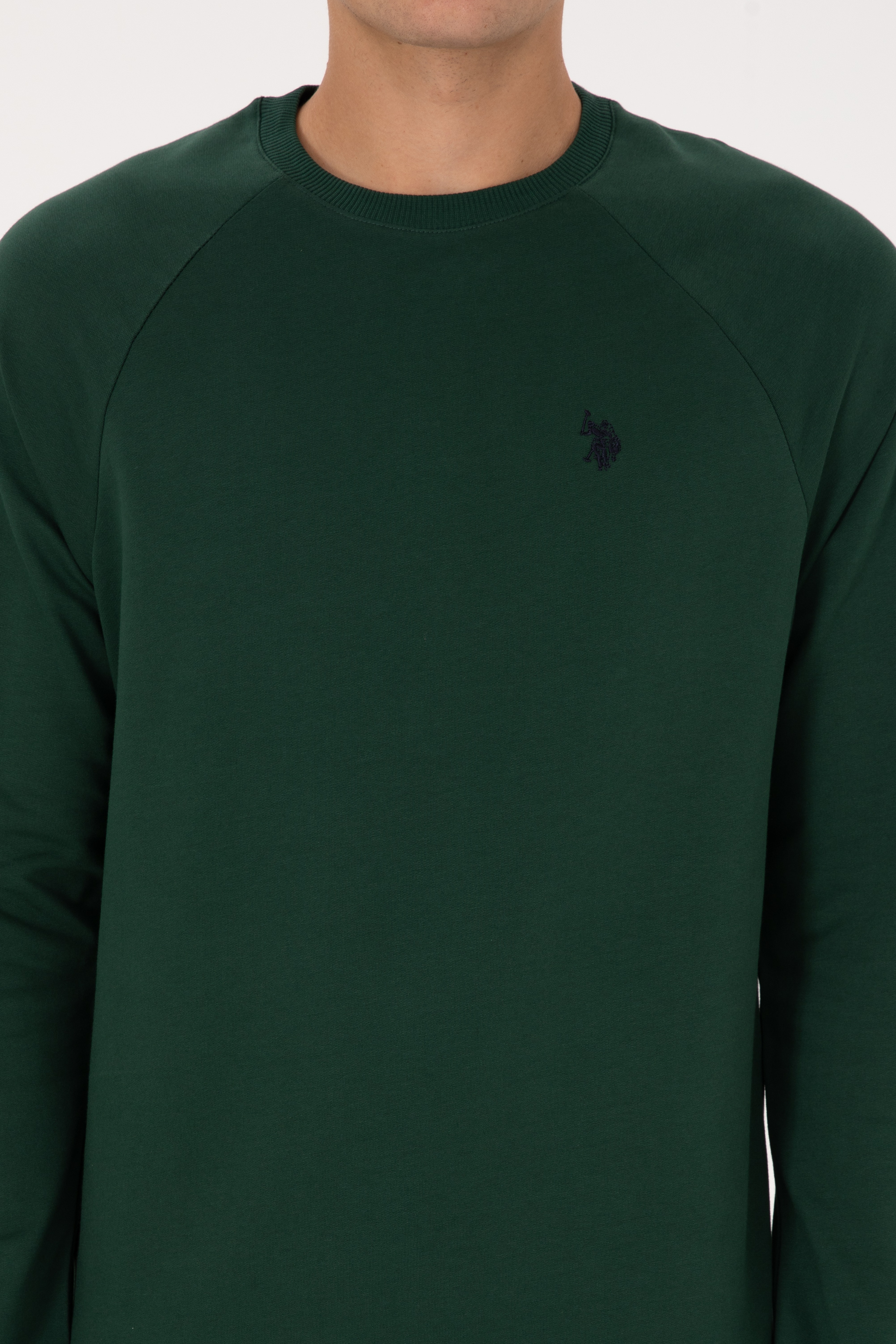 Erkek Regular Fit Bisiklet Yaka Koyu Yeşil İnce Basic Sweatshirt