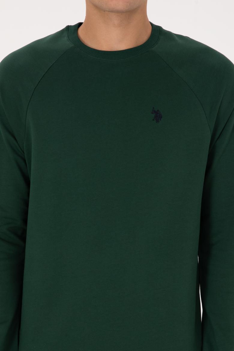 Erkek Regular Fit Bisiklet Yaka Koyu Yeşil İnce Basic Sweatshirt - 50313752047