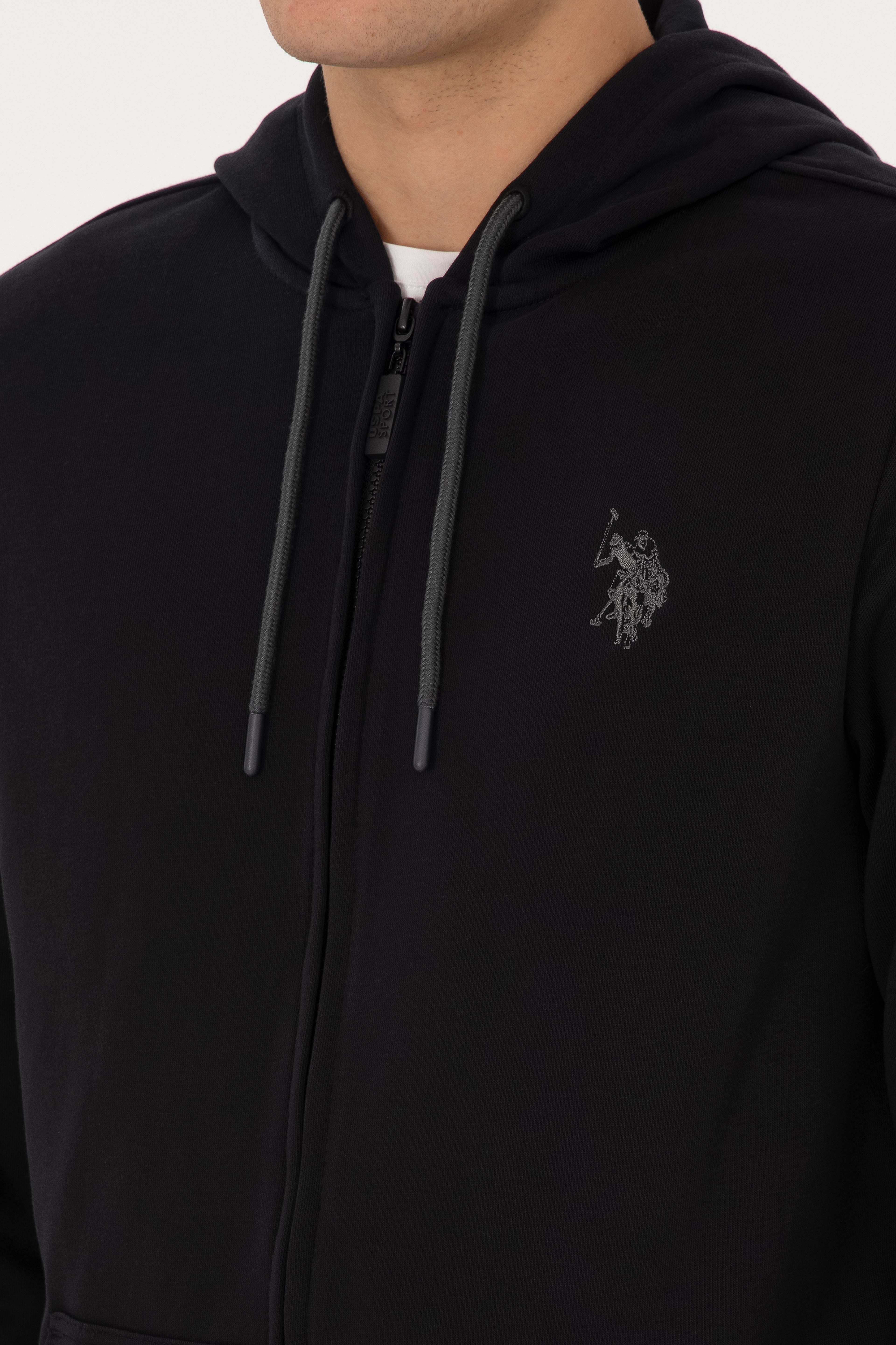 Erkek Regular Fit Fermuarlı Kapüşonlu Siyah Örme Hırka
