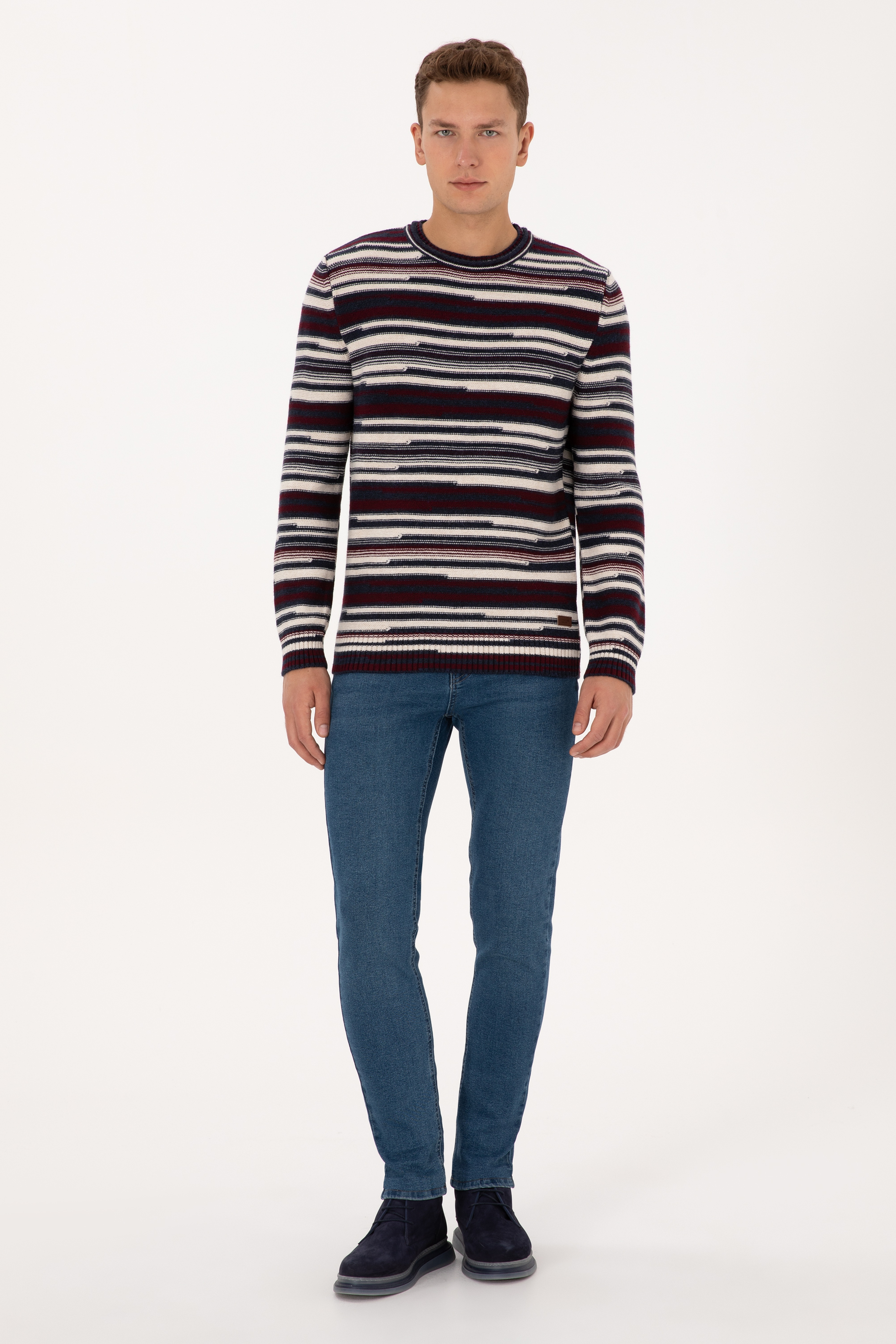 Erkek Comfort Fit Bisiklet Yaka Mürdüm Kazak - Image 4