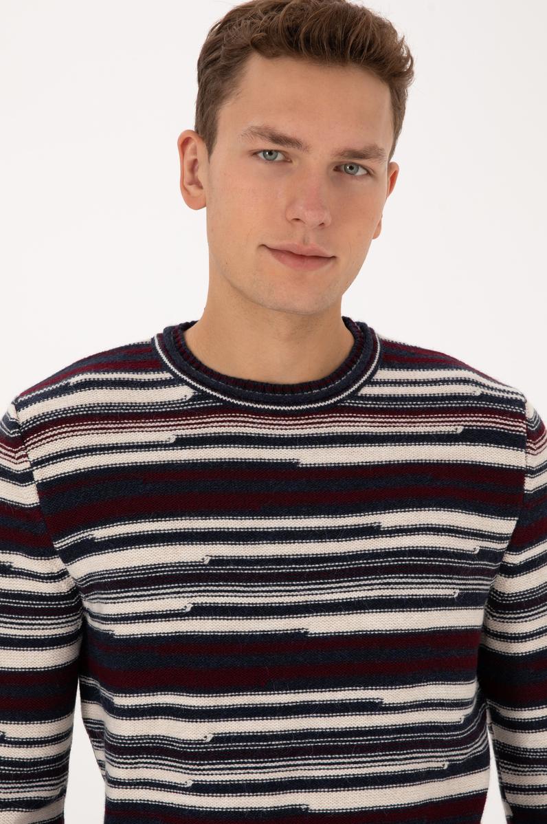 Erkek Comfort Fit Bisiklet Yaka Mürdüm Kazak