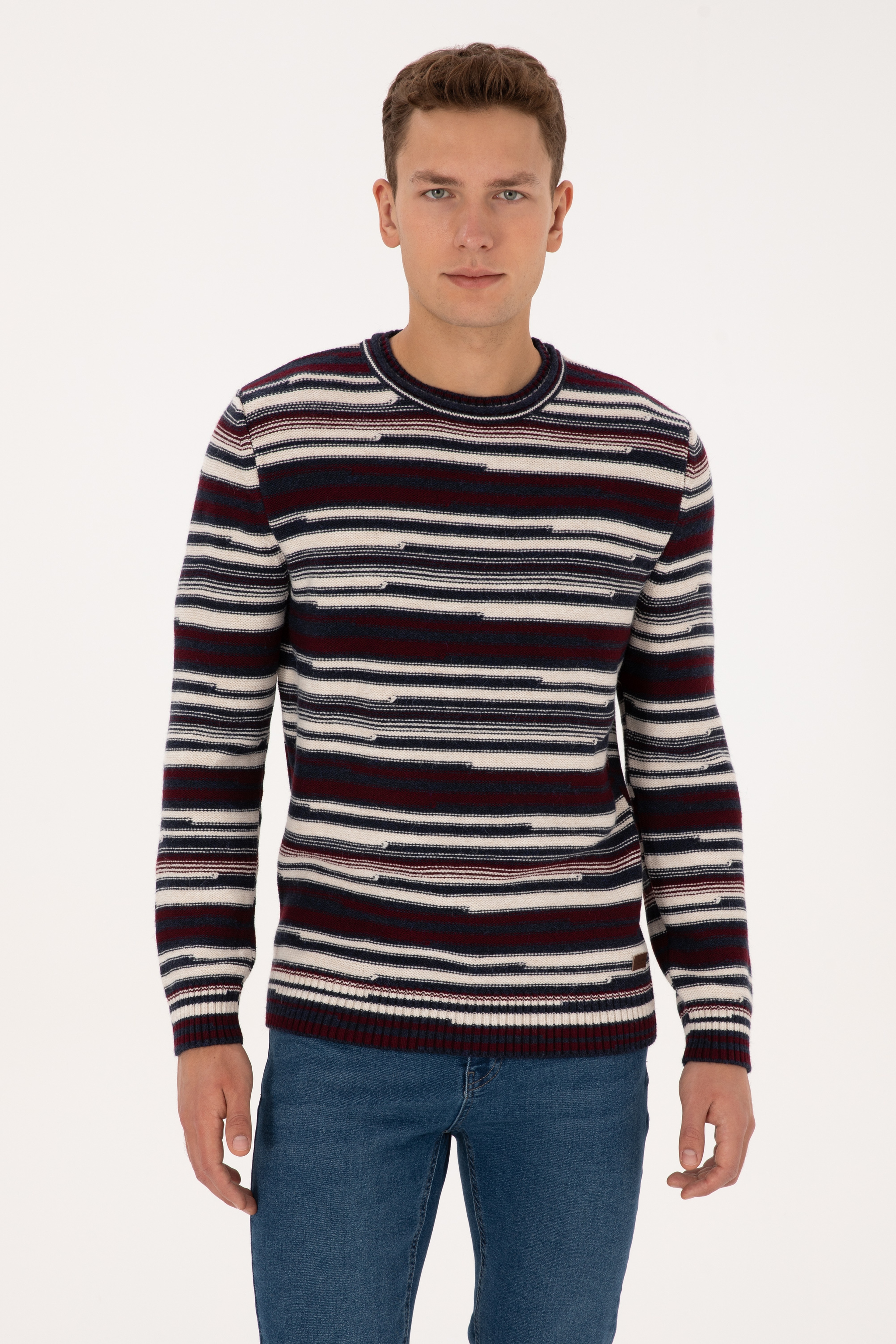 Erkek Comfort Fit Bisiklet Yaka Mürdüm Kazak - Image 1