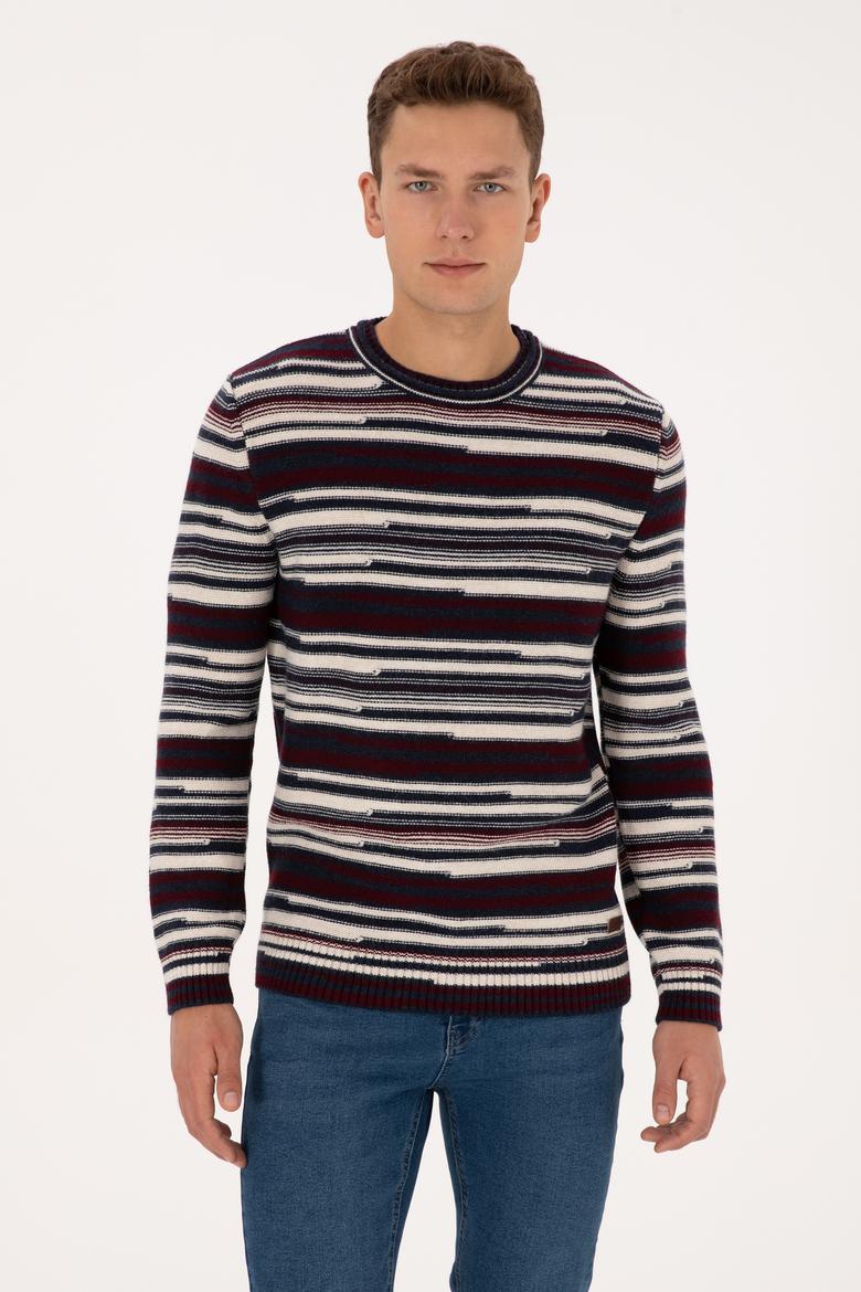 Erkek Comfort Fit Bisiklet Yaka Mürdüm Kazak