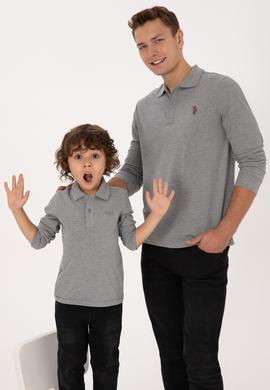 Erkek Çocuk Gri Melanj Basic Polo Yaka Sweatshirt - 50313790039