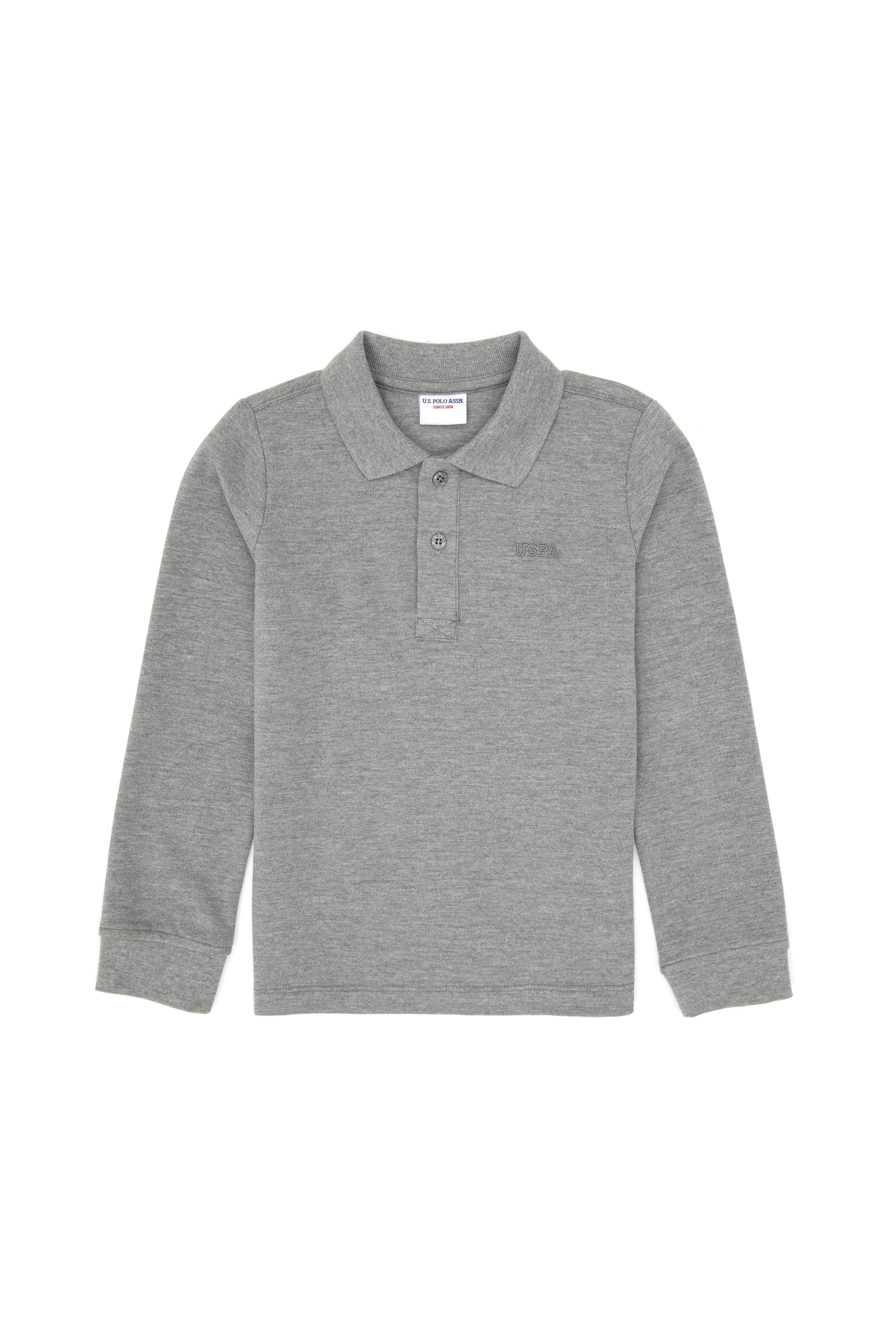 Erkek Çocuk Gri Melanj Basic Polo Yaka Sweatshirt - Image 5