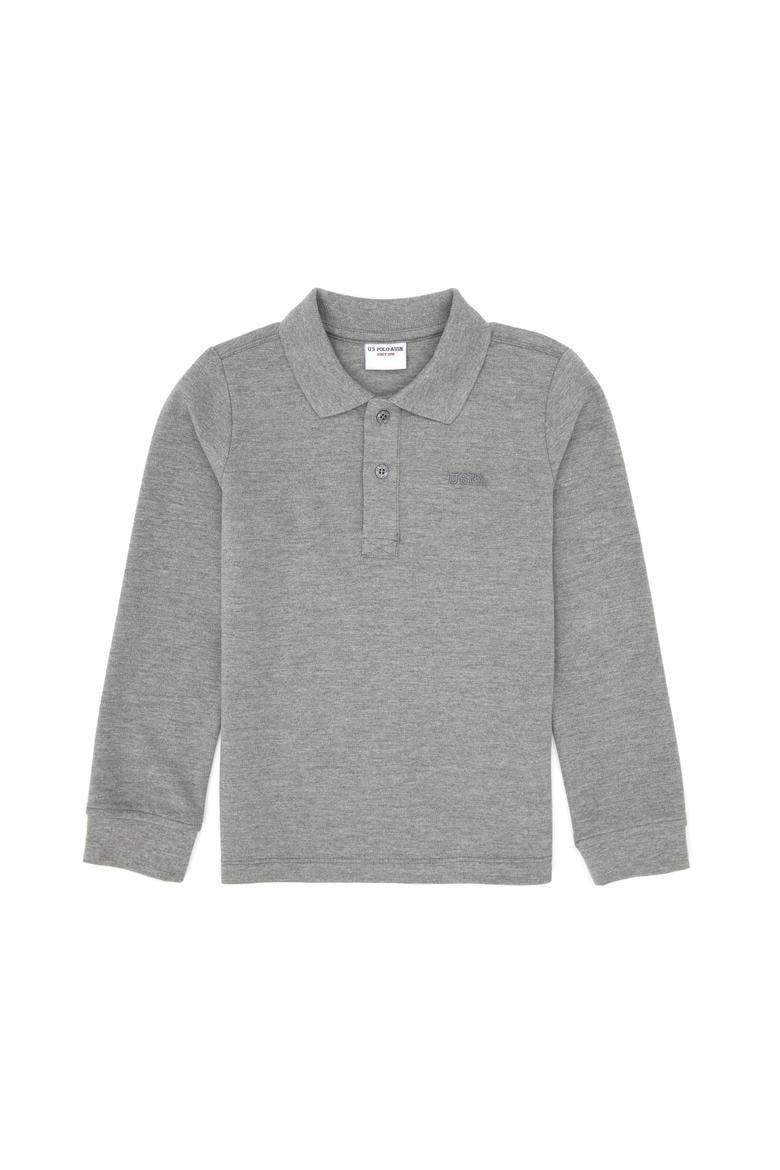 Erkek Çocuk Gri Melanj Basic Polo Yaka Sweatshirt - 50313790039