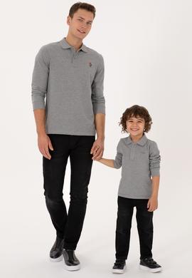 Erkek Çocuk Gri Melanj Basic Polo Yaka Sweatshirt - 50313790039