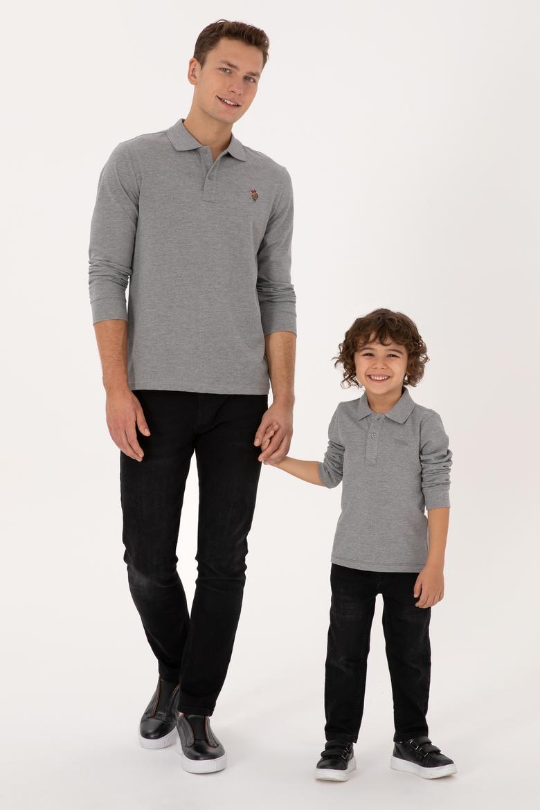 Erkek Çocuk Gri Melanj Basic Polo Yaka Sweatshirt - 50313790039