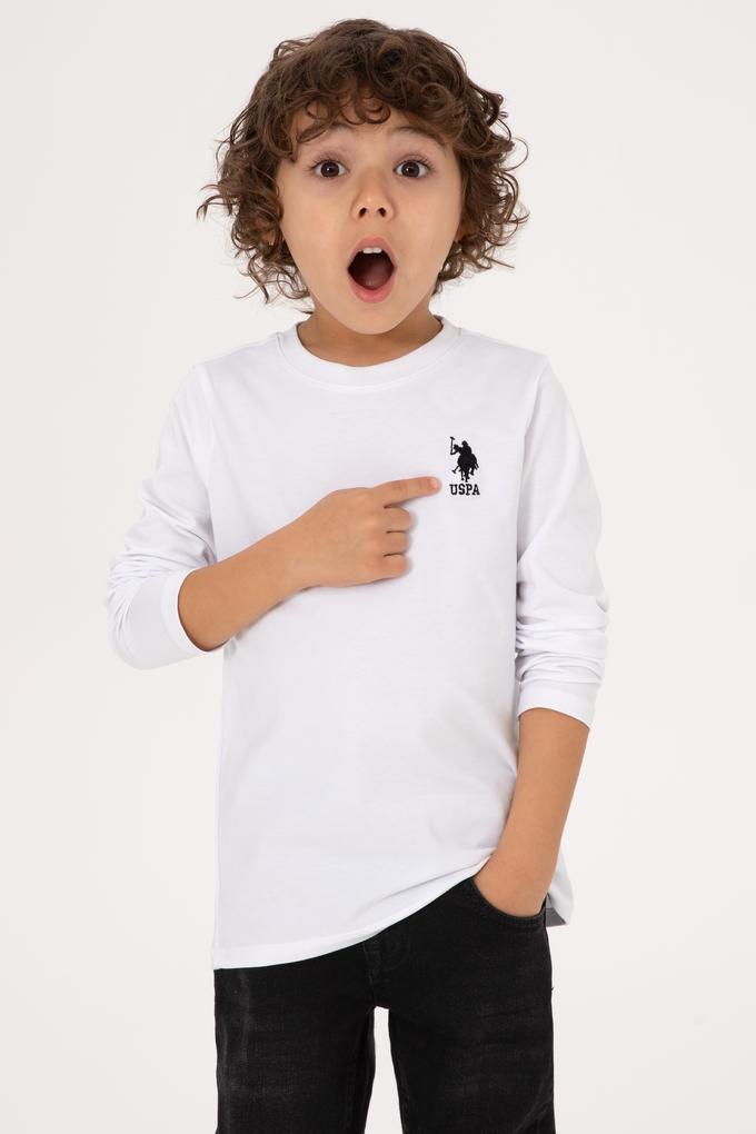 Erkek Çocuk Beyaz Basic Bisiklet Yaka Sweatshirt