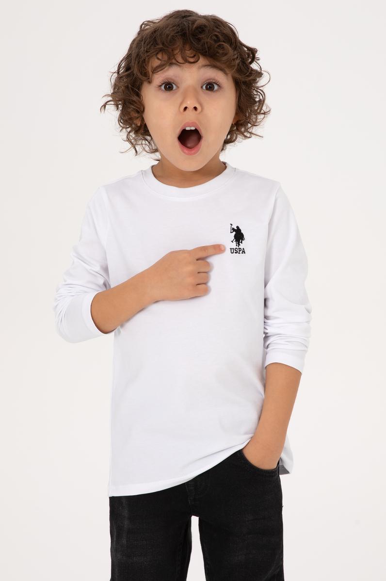 Erkek Çocuk Beyaz Basic Bisiklet Yaka Sweatshirt