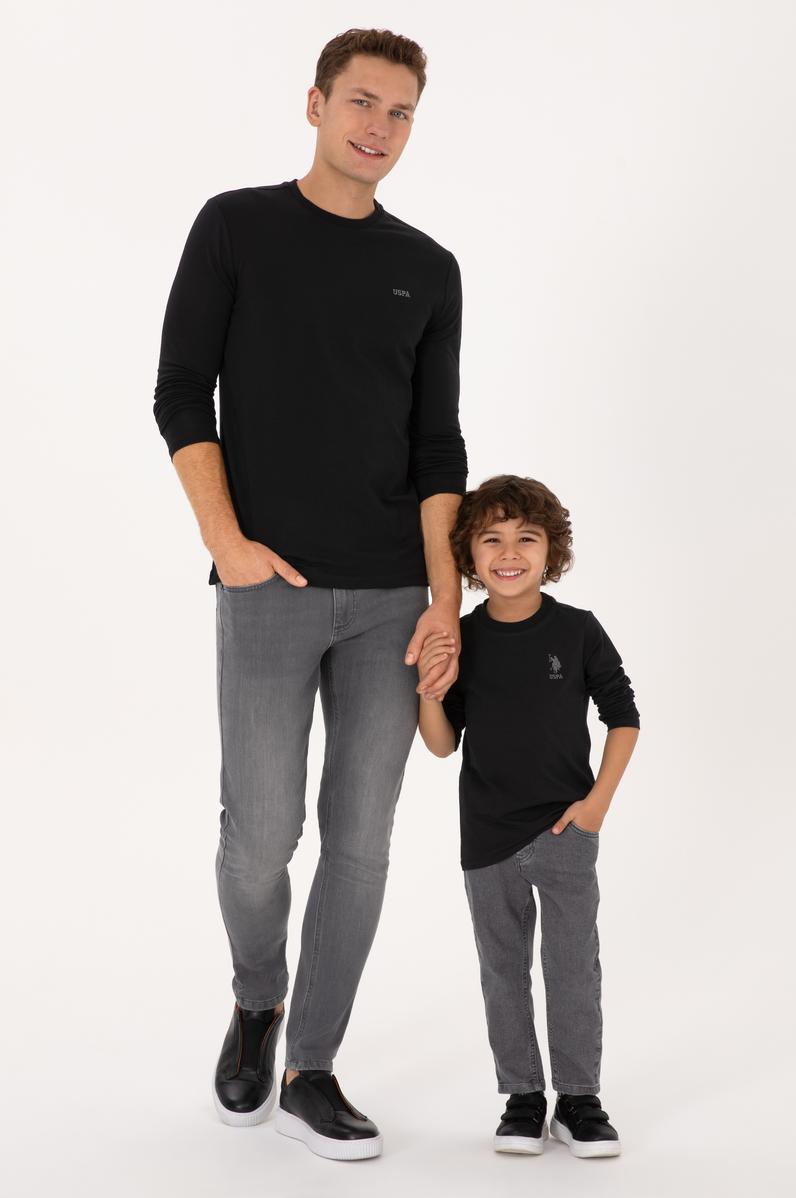 Erkek Çocuk Siyah Basic Bisiklet Yaka Sweatshirt